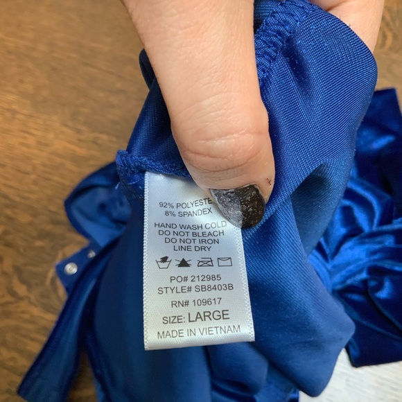 SHINESTAR One Shoulder Royal Blue Crushed Velvet Bodysuit Shirt Size Large - Picture 5 of 12